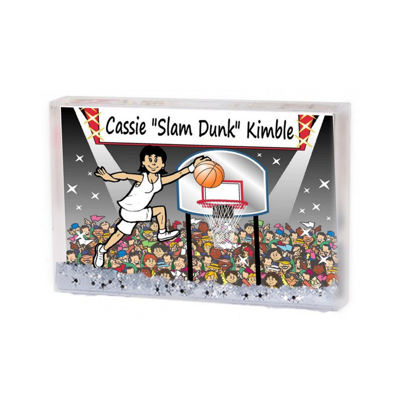 Joueur de basketball personnalisé - cadeau de cadre de boule à neige femelle, H 2,5 po x l 3,75 po x P 1 po, Oui