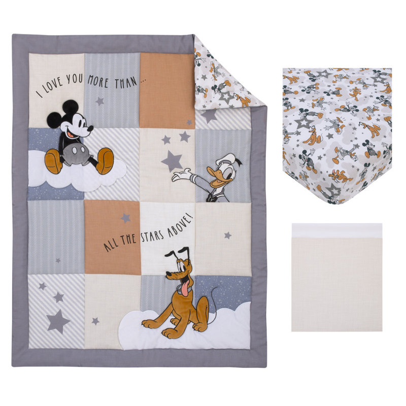 Ensemble de literie pour lit de bébé 3 pièces NoJo Disney Mouse, Donald Duck and Pluto, Clouds and Stars