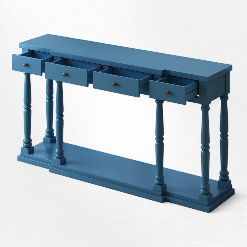 Console, table d'entrée, table de couloir avec 4 tiroirs de rangement en façade et 1 tablette Craman 63,03, Marine