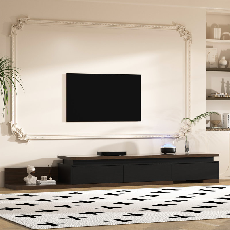 Meuble télé extensible avec lumières DEL, console de télévision réversible moderne, Noir