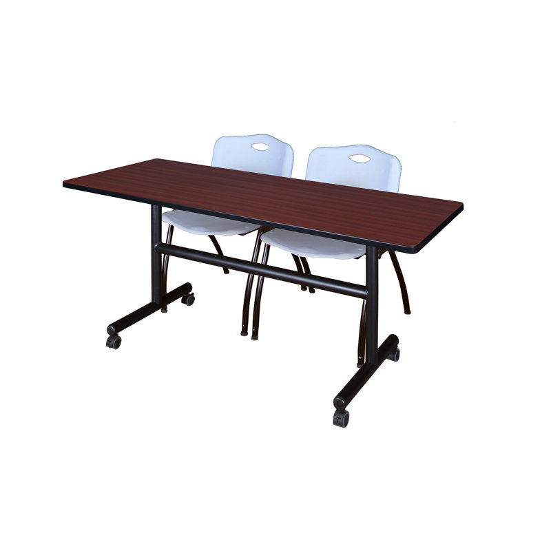 Table de nidification Nickls, 2 chaises empilables, H 29 po x l 60 po x P 24 po, Acajou / gris