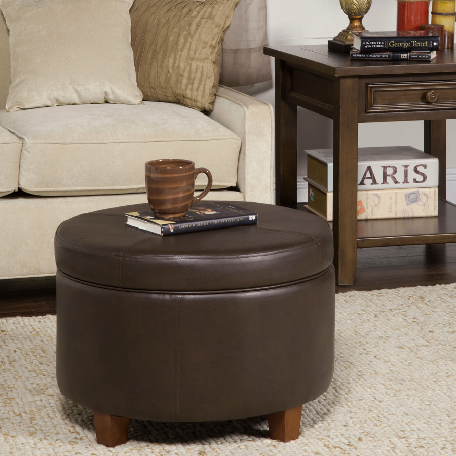 Breyonce 24" Wide Faux Leather Round Storage Ottoman