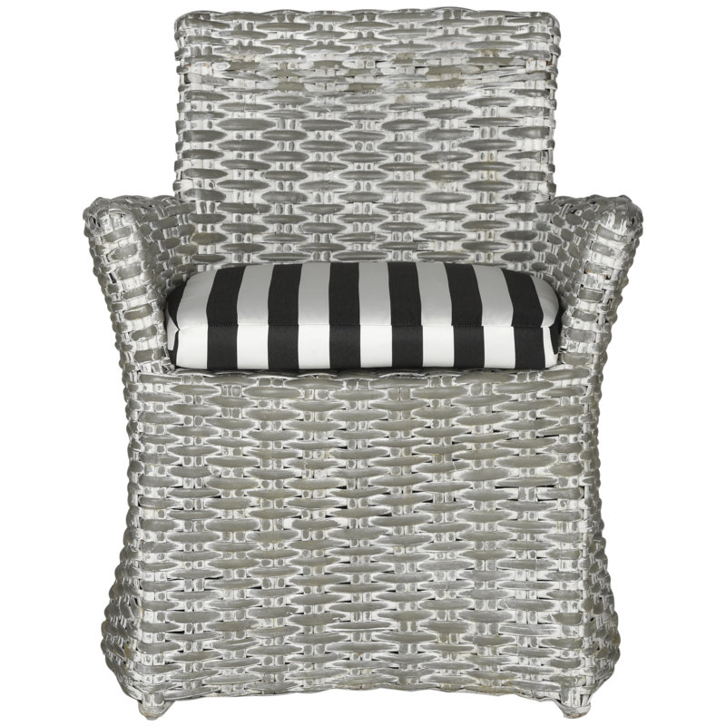 Sephina 17.3'' H Cotton Upholstered Armchair, Gray White Wash / Black and White Stripe