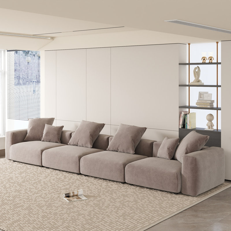 Olivery Nedek Upholstered Boneless 4-Piece Modern Modular Cloud Corduroy Fabric Sectional Sofa, Brown