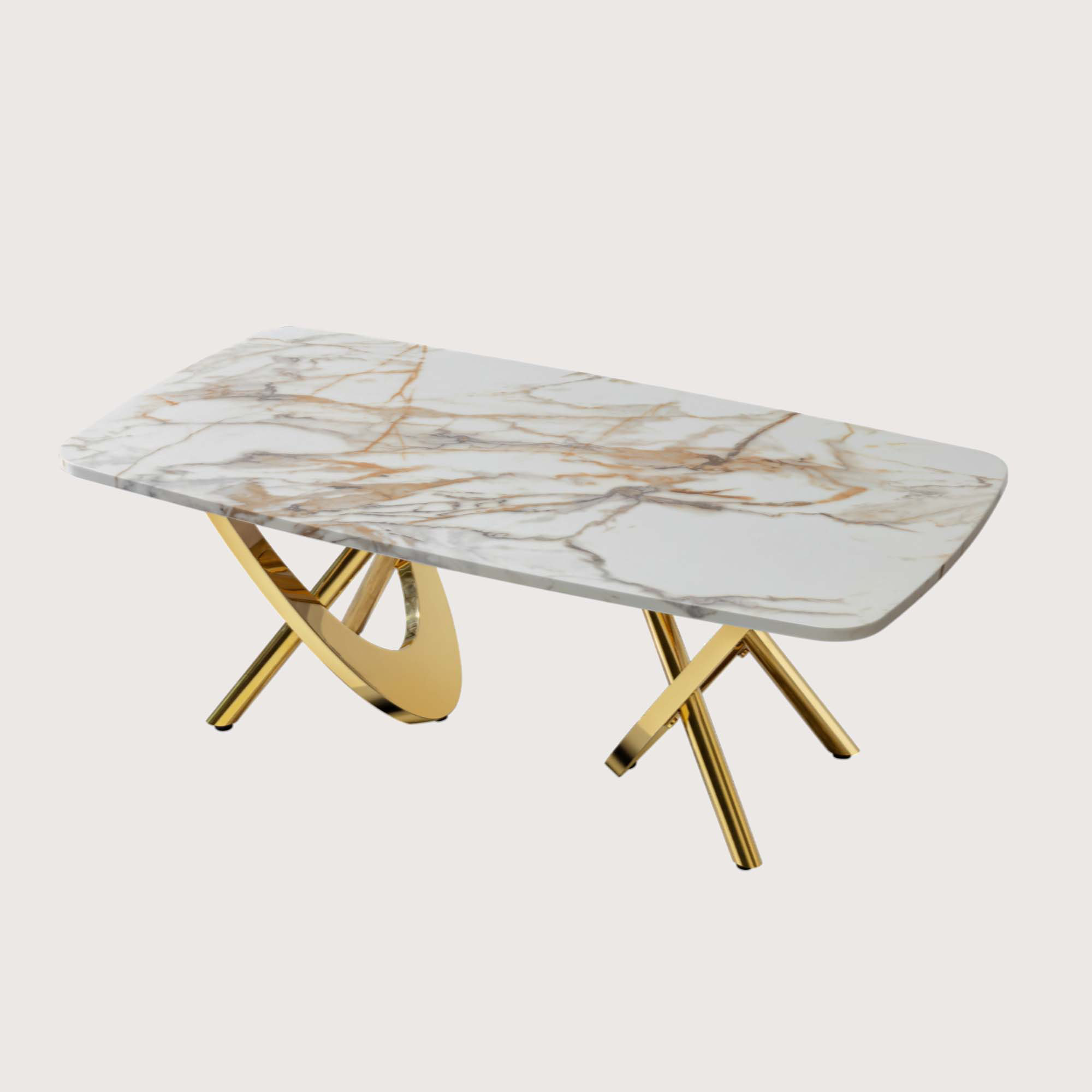 Everly Quinn Gold Stainless Steel Marble Pattern Coffee Table 50.78" L ...