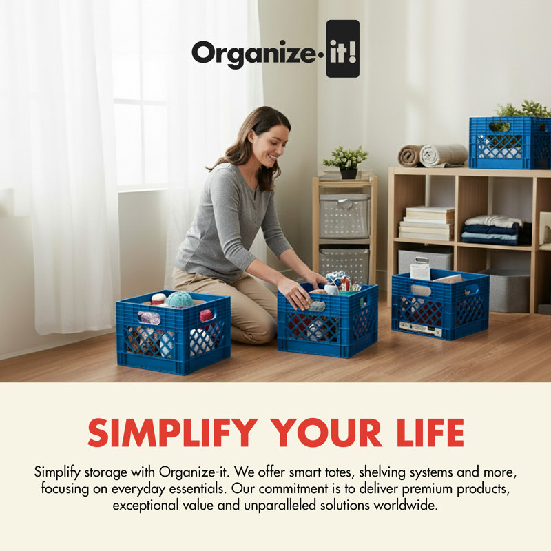  Storage Milk Crate, Heavy-Duty Versatile Organizers, Blue, 4 Pack