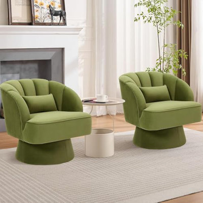 Mid Century Modern  Barrel Chair - 360°  Accent Chair with Plush Velvet Upholstery & Wide Cushioned Seat