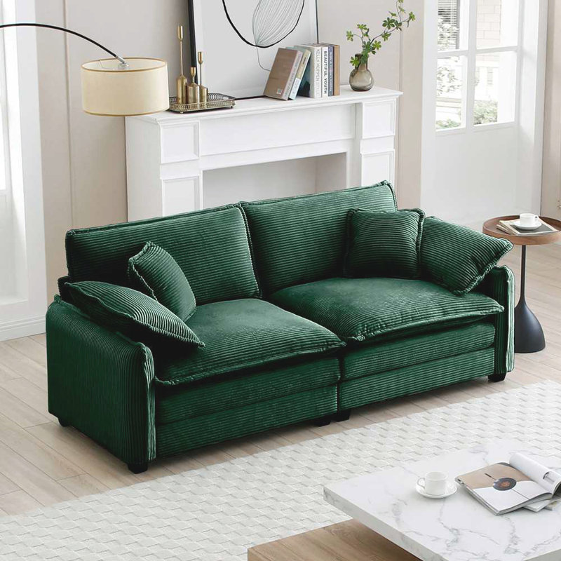 Upholstered Large Deep Seat 2 Seater Sofa, Green