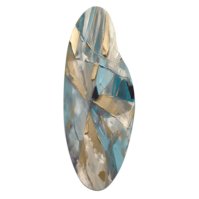 Blue Gold Transcendent Liquid Ink I - Marble Asymmetrical Metal Wall Art, Blue Curved Metal Art Print, 30" H x 11" W x 1" D