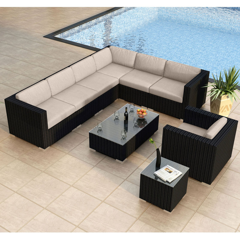 Urbana Outdoor 9 - Piece Conversation Set, Spectrum Peacock Sunbrella® Plainweave