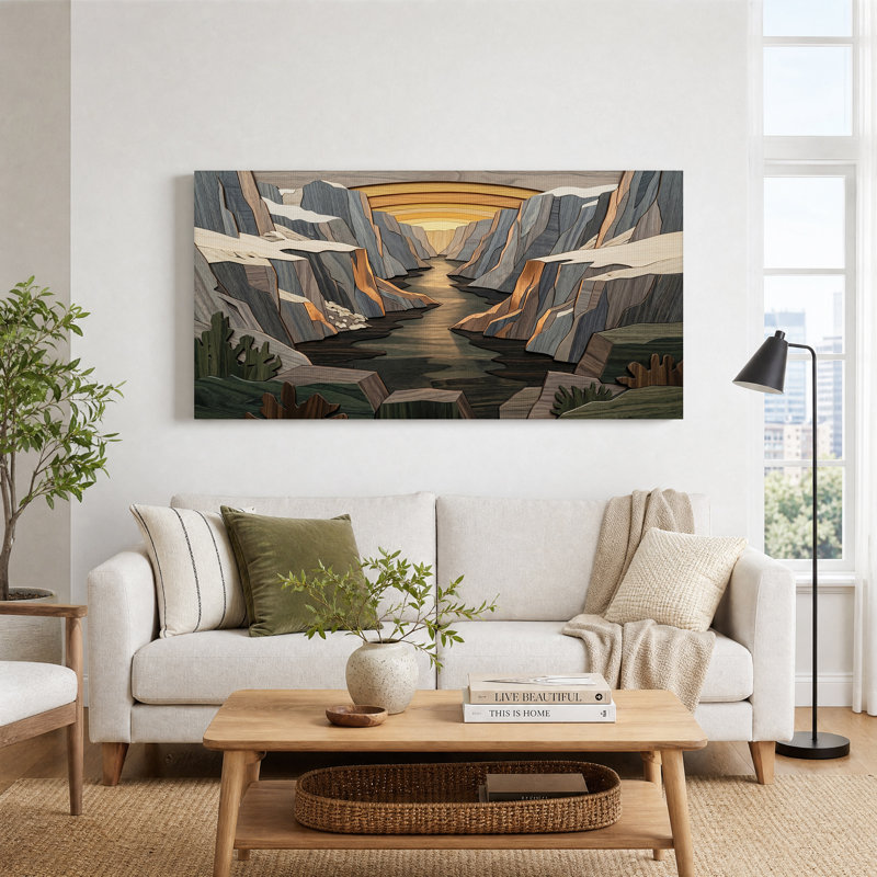 «Layered Wood Canyon River», art mural sur toile, L 58 po x H 28 po