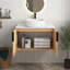 Meuble-lavabo mural de 30 po avec lavabo d'art en céramique blanc mat et dalle de pierre artificielle, 2 portes à fermeture douce-258925684