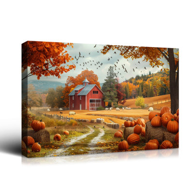 Rustic Pumpkin Wall Art Hello Fall Pictures Wall Decor for Kitchen Dinner Room Farmhouse Canvas Prints Watercolor Pumpkins Maple Leaves Autumn Fall Posters Halloween Artwork Home Decorations