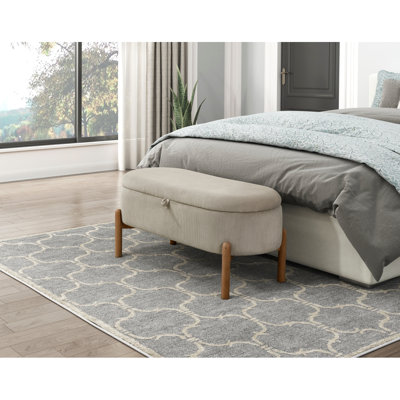 Storage Bench Taupe Cushioned Seat Corduroy Upholstery Lift Top Solid Wood Legs 1Pc