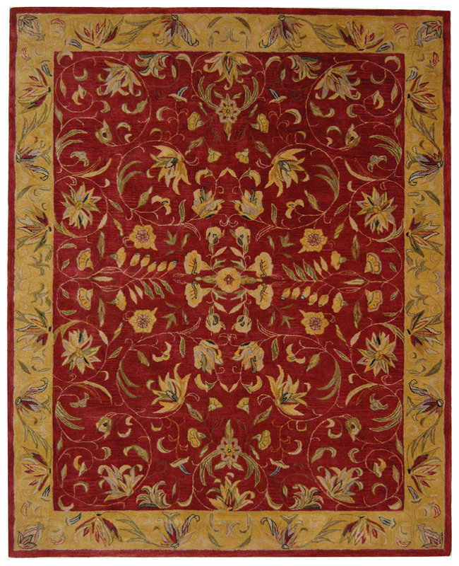 Bekah Floral Handmade Tufted Wool Burgundy Area Rug, Rectangle 8' x 10'