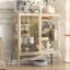 Verre trempé beige + vitrines en acier