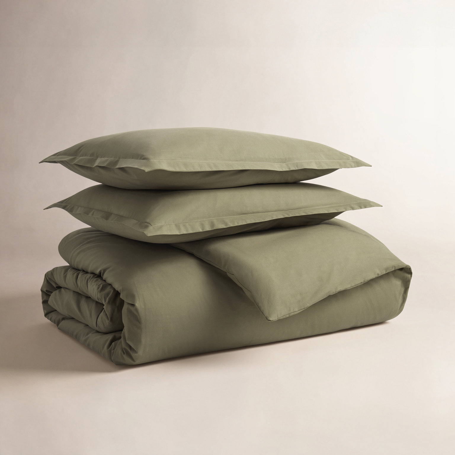 Egyptian Cotton Percale Duvet Cover Set, Loden Green, King Duvet Cover + 2 King Shams