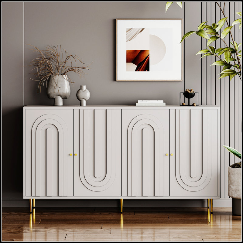 Armoire moderne en bois laqué à 4 portes avec tablettes réglables, idéale pour le rangement et l'organisation élégants