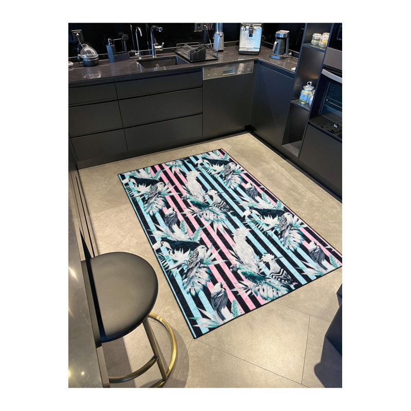 Tapis tissé à motif géométrique lavable à rayures multicolores, Tapis de couloir 3 pi 3 po x 9 pi 10 po