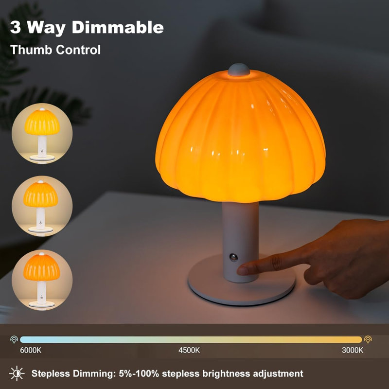 Cordless Touch Bedside Table Lamp, 4000Mah Rechargeable Battery, 3-Color Dimmable Portable Desk Lamp, Unique Glass Design For Bedroom Living Room Dorm, Aesthetic Home Decor Gift