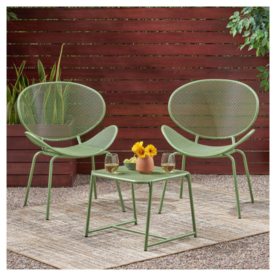 Ensemble de conversation 2 personnes Elba en vert avec sièges en fer