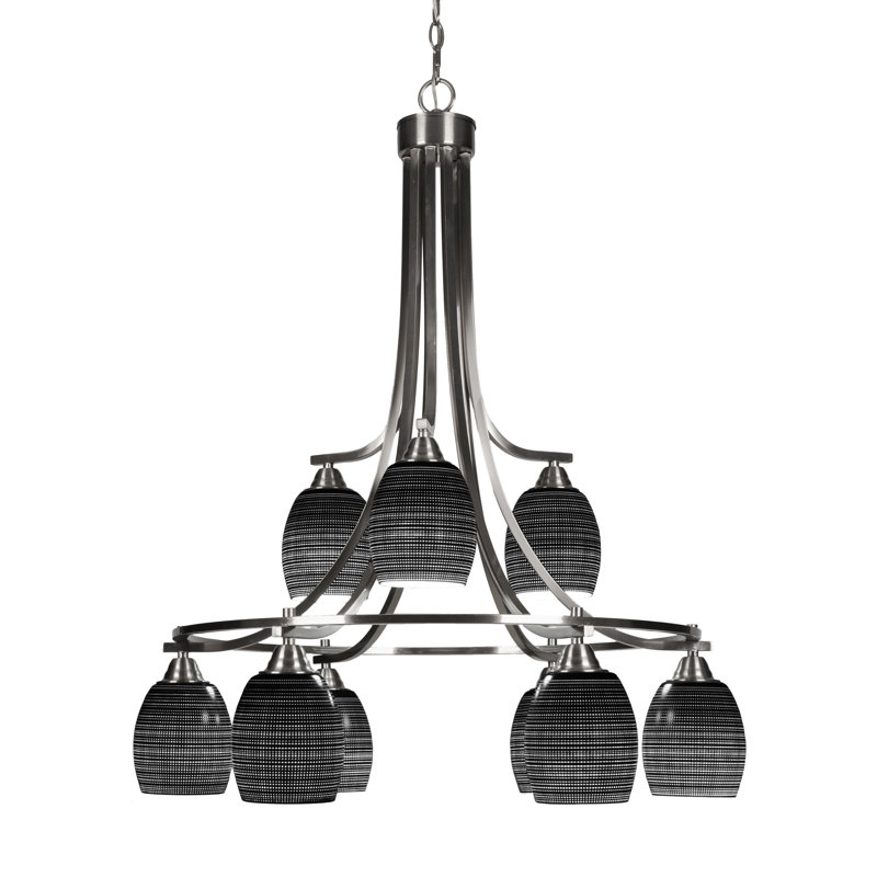 Lustre 9 lumières avec verre de 5 po Michell Paramount, Nickel brossé, Gris