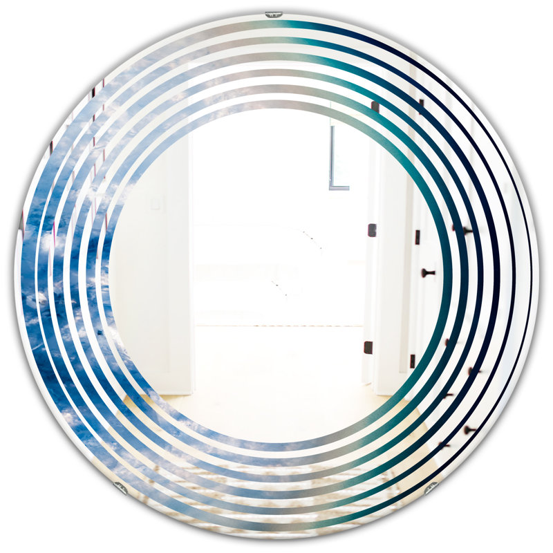 Coastal Frameless Wall Mirror, Wave Agate Beautiful Slices and Texture, 23.6" H x 23.6" W
