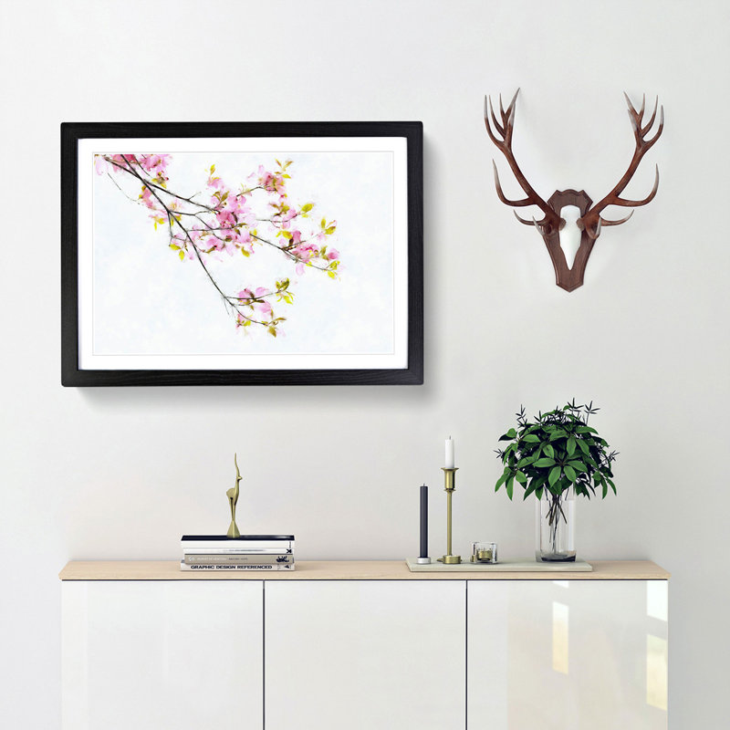 Beauty Of A Pink Cherry Blossom Tree - Single Picture Frame Painting on MDF, 62cm H x 87cm W x 2cm D, Black