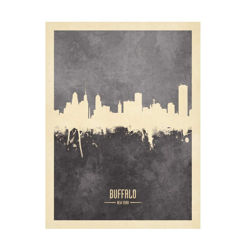 Art sur toile de Michael Tompsett, «Buffalo New York Skyline Gray», H 32 po x l 24 po x P 2 po