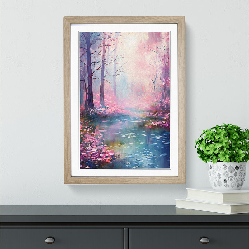 Spring Forest Digital - Single Picture Frame Print on Wood, Oak Framed, 34cm H x 25cm W