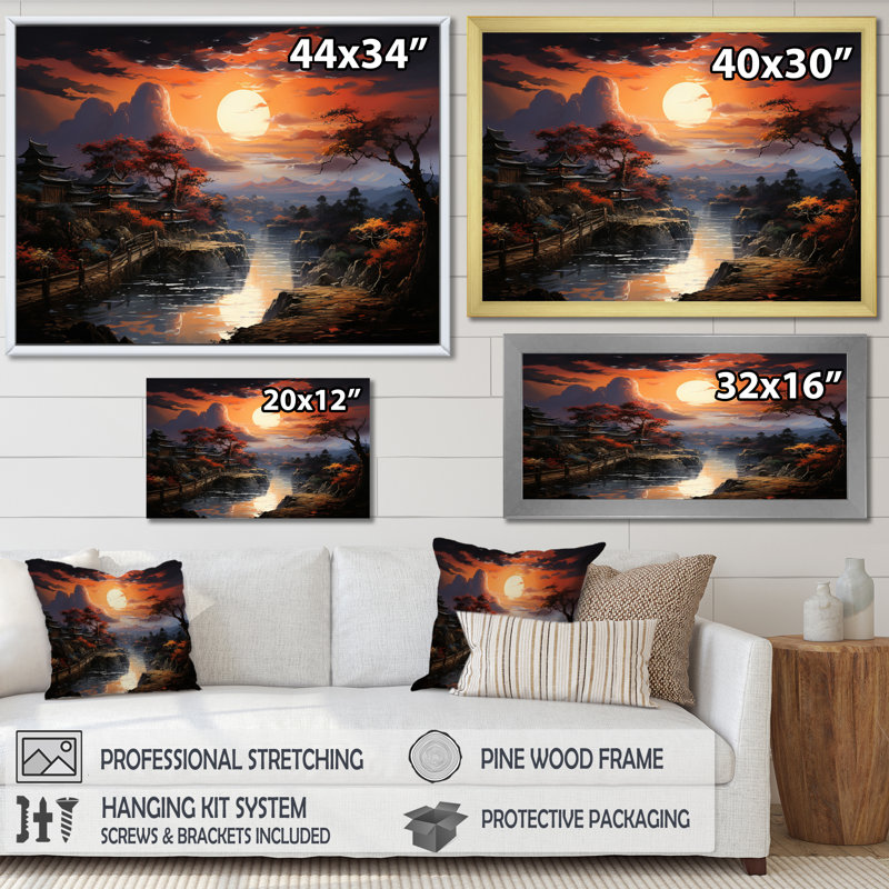 Asian Art Silk Dawn, reproduction d'art sur toile, H 24 po x l 32 po x P 1 po, Cadre photo blanc