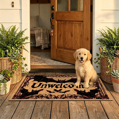  Non-Slip Indoor Outdoor Door Mat, 20"x32",unwelcome vintage bat goth