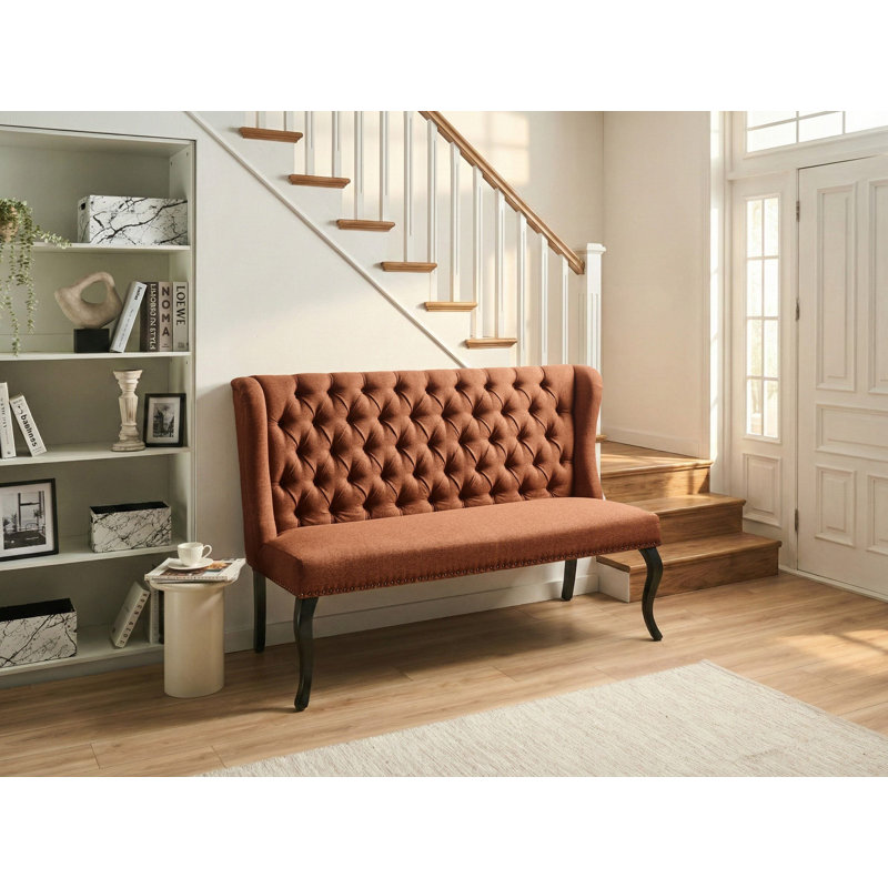 Fabric Upholstered Bench, Brown, Brown,
