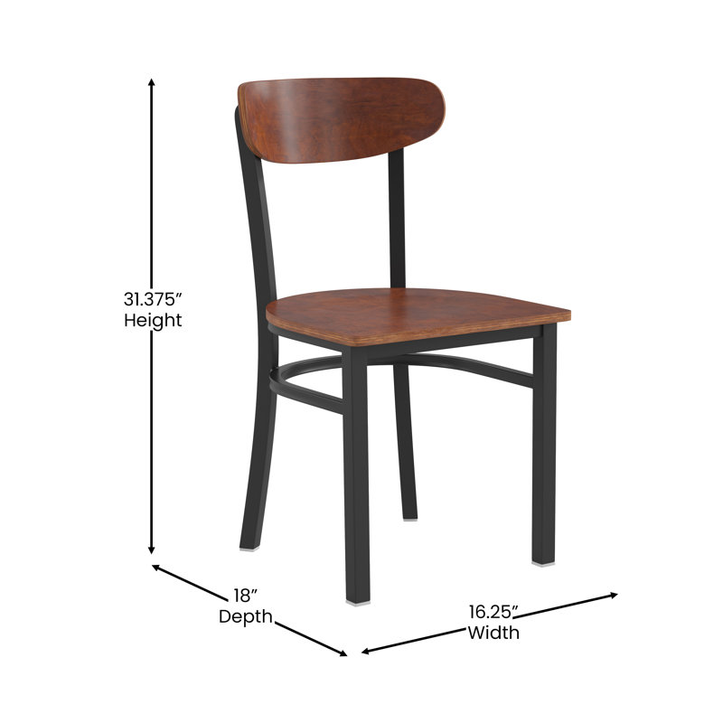 Chaise de salle à manger en métal avec siège en bois et dossier Boomerang Dauji, Noyer
