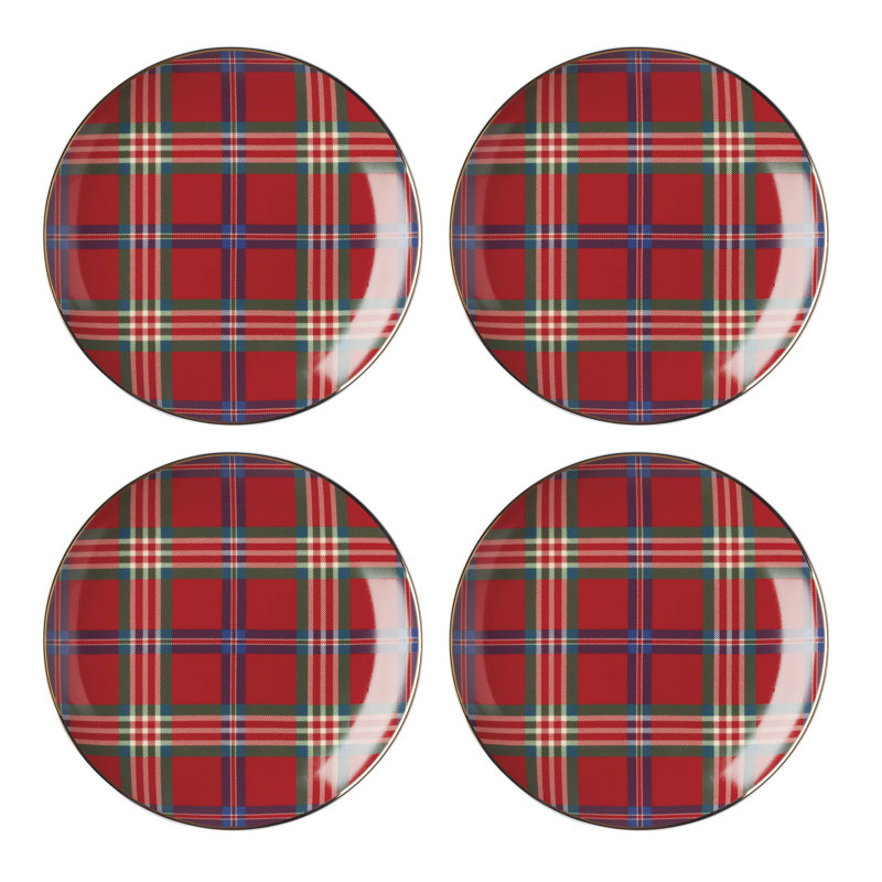 Holiday Red Tartan Accent Plates, Set Of 4