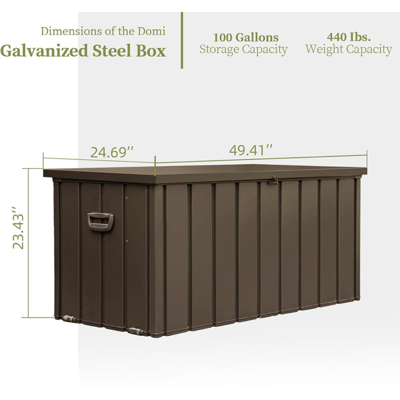 Novobey 49.42'' W 100 Gallons Water Resistant Galvanized Steel Lockable Deck Box with Wheels, Brown