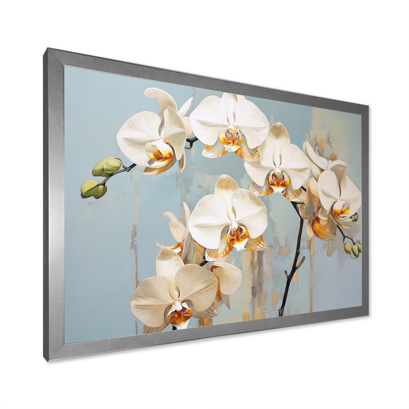 «Beige Orchids Tranquility VII», reproduction sur toile, Cadre simple argenté, H 34 po x l 44 po x P 1,5 po