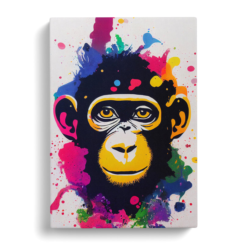 Monkey Paint Splash No.3 - Wrapped Canvas, 60cm H x 40cm W x 3cm D