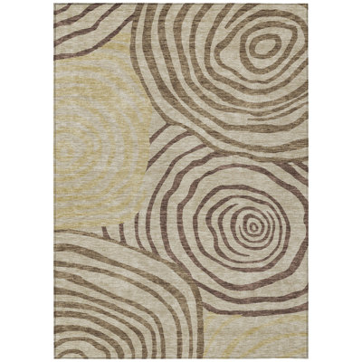10' X 14' Taupe Abstract Washable Indoor Outdoor Area Rug