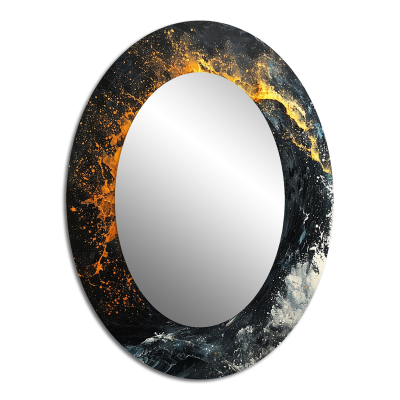 Décoration murale jaune et noire Aurora Fractal Edge I - miroir ovale noir, 40 po x 30 po