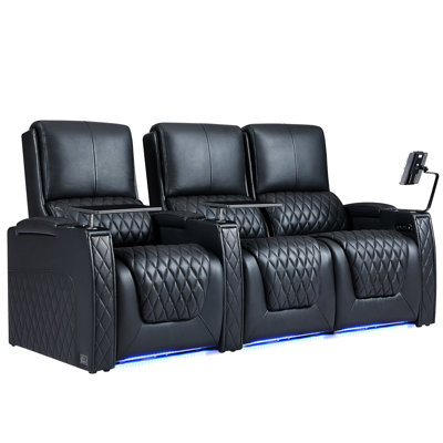 Haiylee Zero Gravity Home Theater Seating Top Grain Leather Recliner Sofa Power Headrest Footrest by Wildon Home