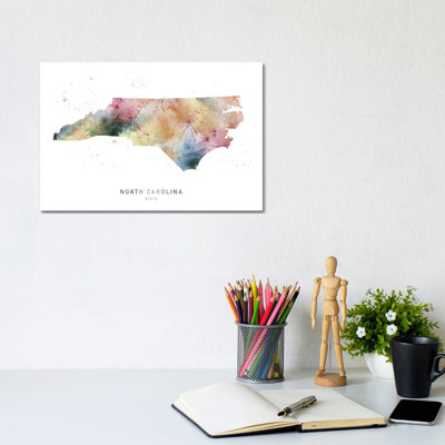 North Carolina Watercolor State Map - Wrapped Canvas Print