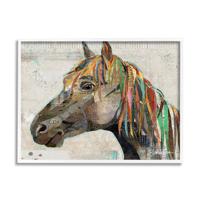 «Farm Horse Animal Portrait», H 11 po x l 14 po x P 1,5 po, Giclée encadrée blanc bord de mer