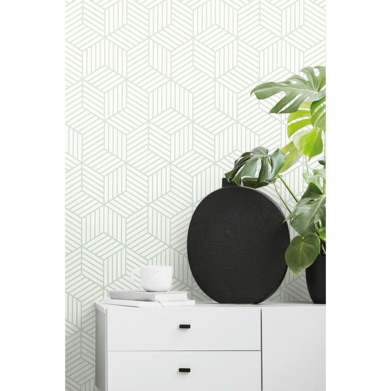 Papier peint adhésif à rayures hexagonales, Vert/blanc