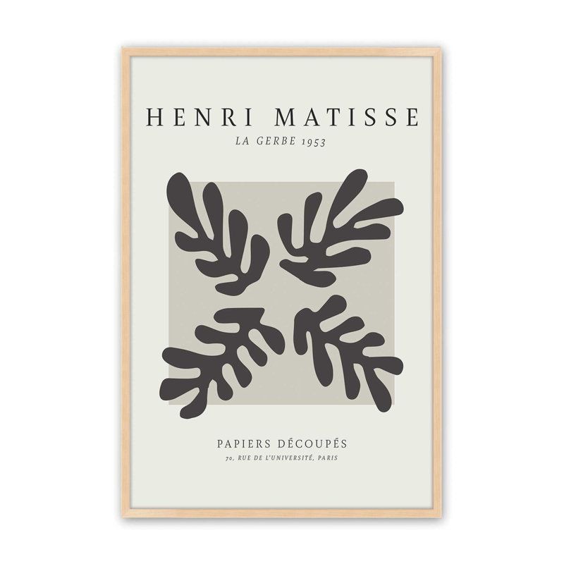 La Gerbe en noir Matisse, reproduction d'affiche dans un cadre en érable, 10 po x 8 po, H 11 po x l 9 po, Érable brut