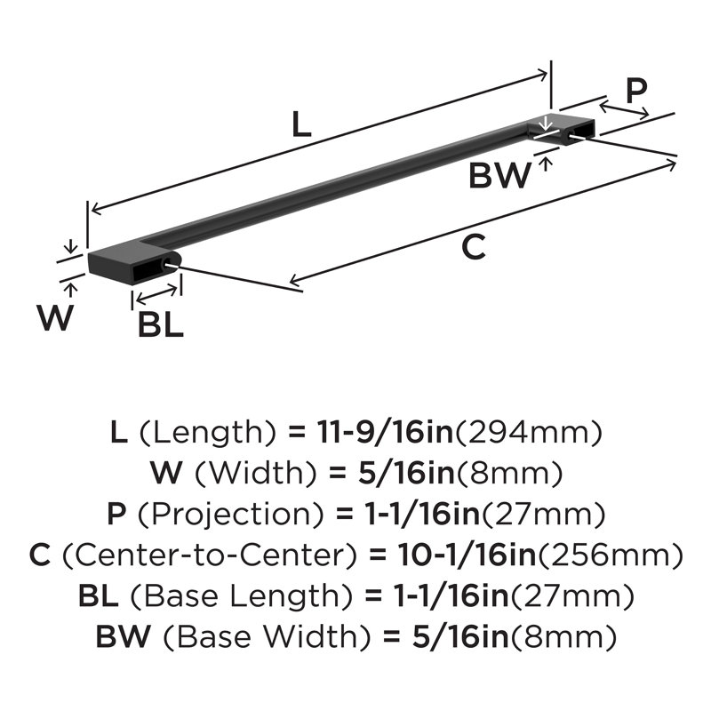 Cityscape 10-1/16 inch (256mm) Center-to-Center Matte Black Cabinet Pull - 10 Pack, Matte Black
