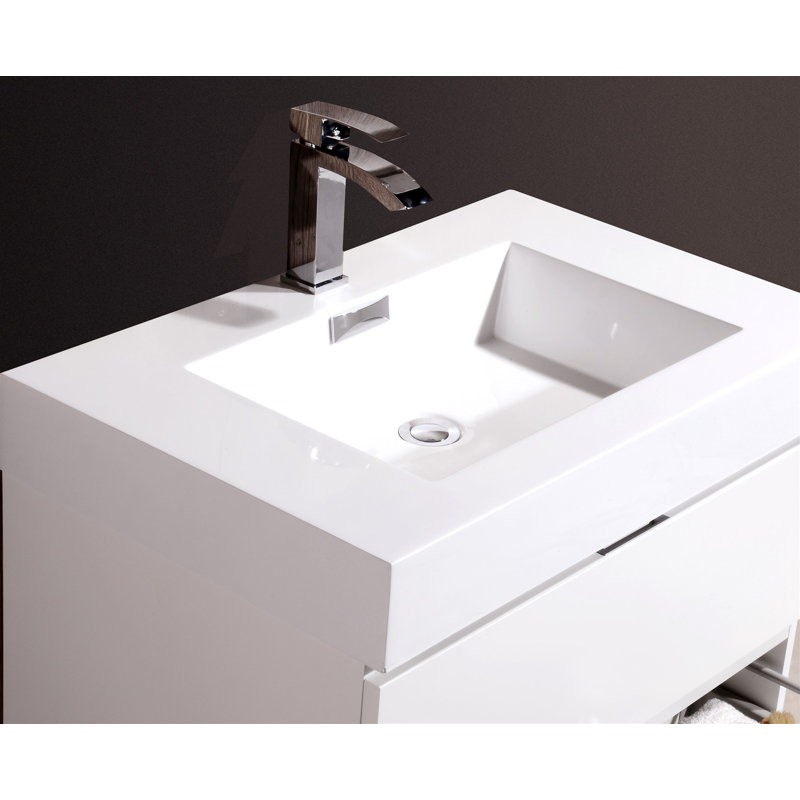 Ensemble de meuble-lavabo mural simple 30 po Royka, Blanc lustré