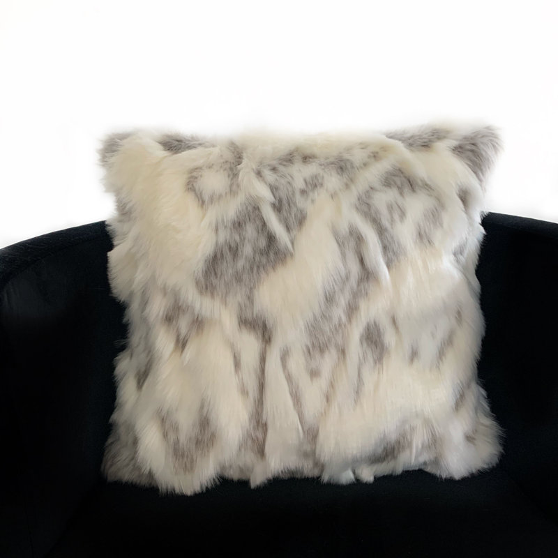 Ivory and Gray Faux Fur Luxury Throw Pillow 26 x 26 in