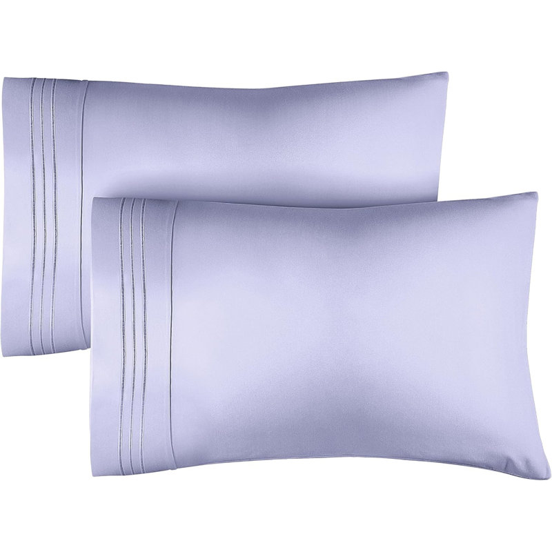 Microfiber Pillowcase Set of 2, Soft Double Brushed Pillow Covers, Breathable & Easy Care, Lavender, Queen