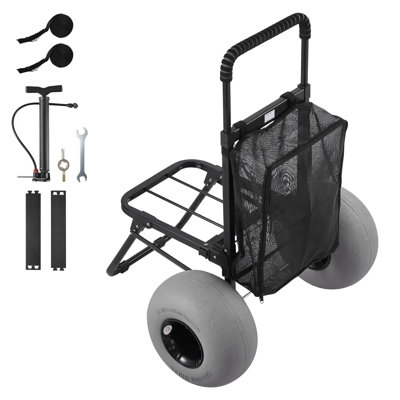 Chariot de plage avec de grandes roues pour le sable, chariot de sable pliable, capacité de chargement de 165 lb, chariot robuste pour le camping de pêche sur la plage